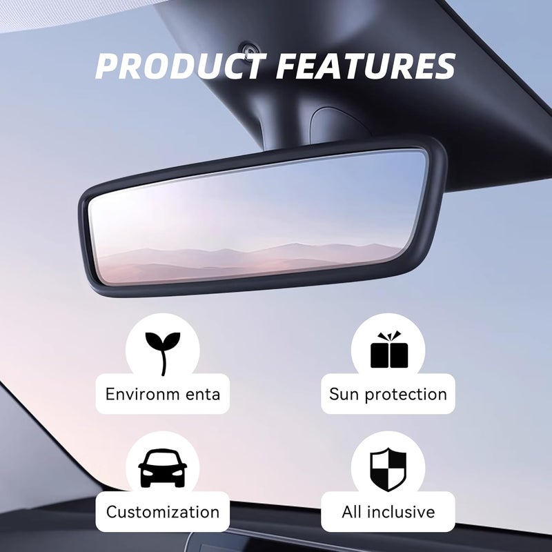 Tioollev Car Rear View Mirror Protector Frame, Silicone Auto Rearview Edge Protection Cover Compatible with Model 3 Model Y, Interior Rear View Trim Frame Decoration, Car Accessories (Black) - Image 5